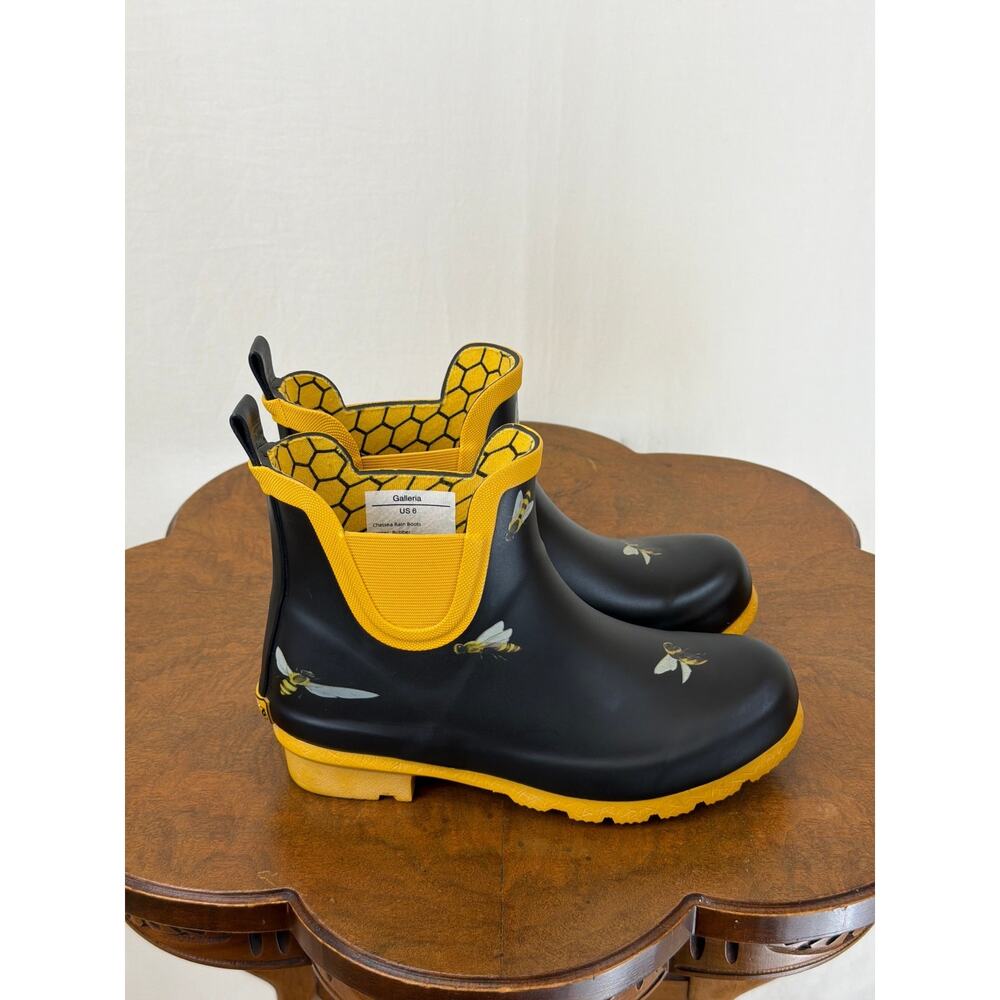 NIB Galleria Black & Yellow Bee Rain Boots Print Chelsea Rainboot #0599 SZ 10 - Picture 6 of 8